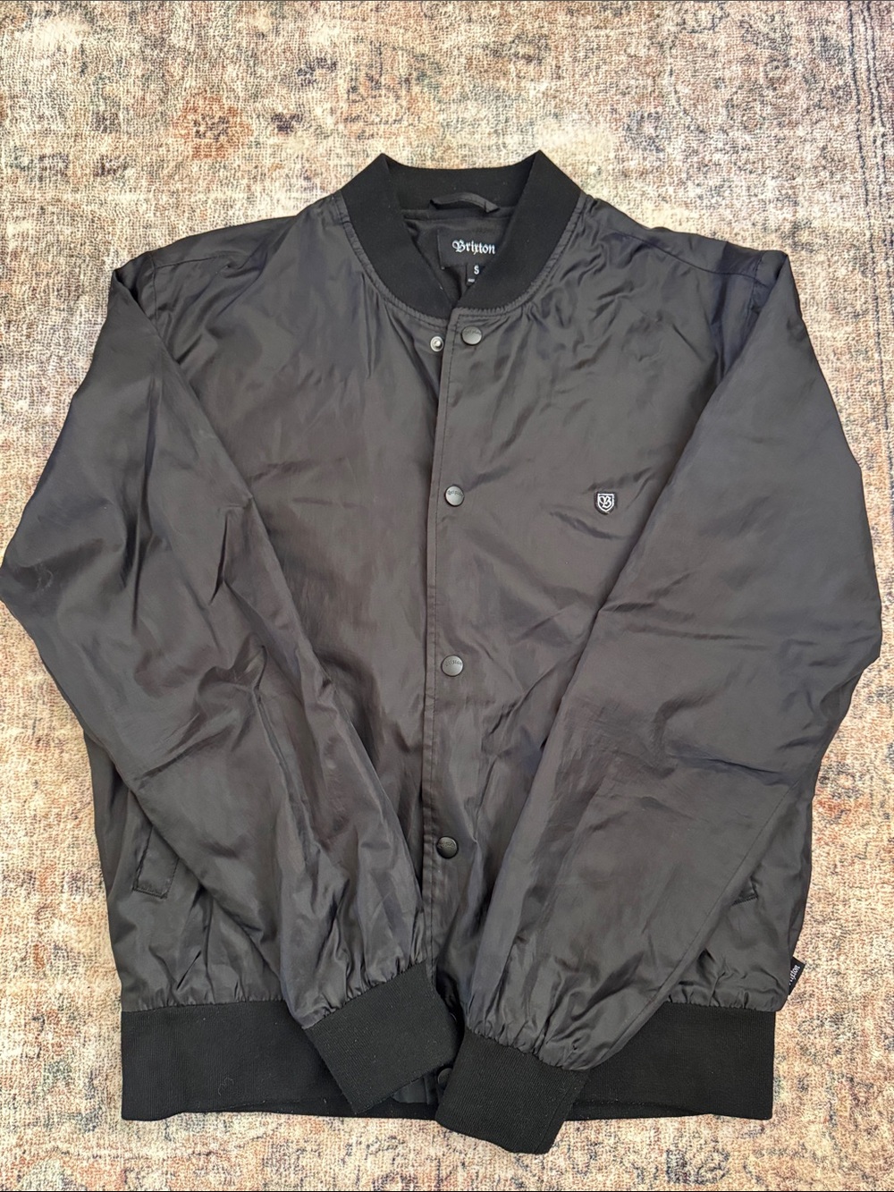 Brixton Black Men's Bomber Jacket with Snap Front